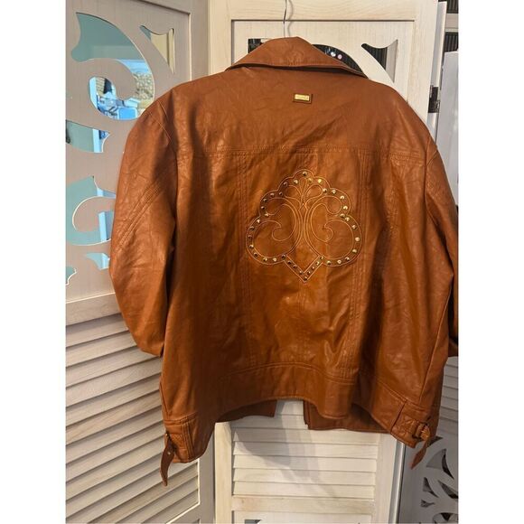 Torrid x Dereon y2k tan camel studded leather jacket y2k 80’s sz 3/3xl plus - Picture 5 of 11